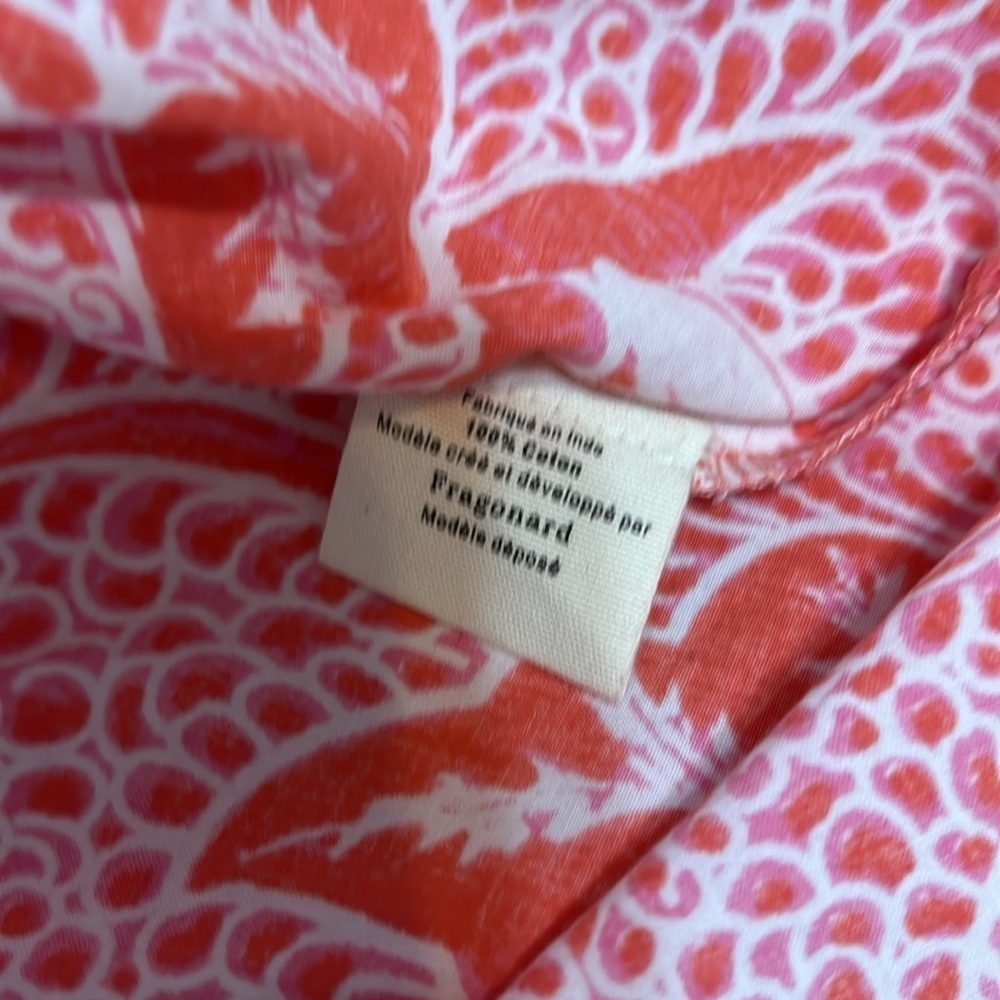 Fragonard Parfumeur One Size Caftan Tropical Print Maxi Dress Coral Smock Waist - Picture 12 of 15